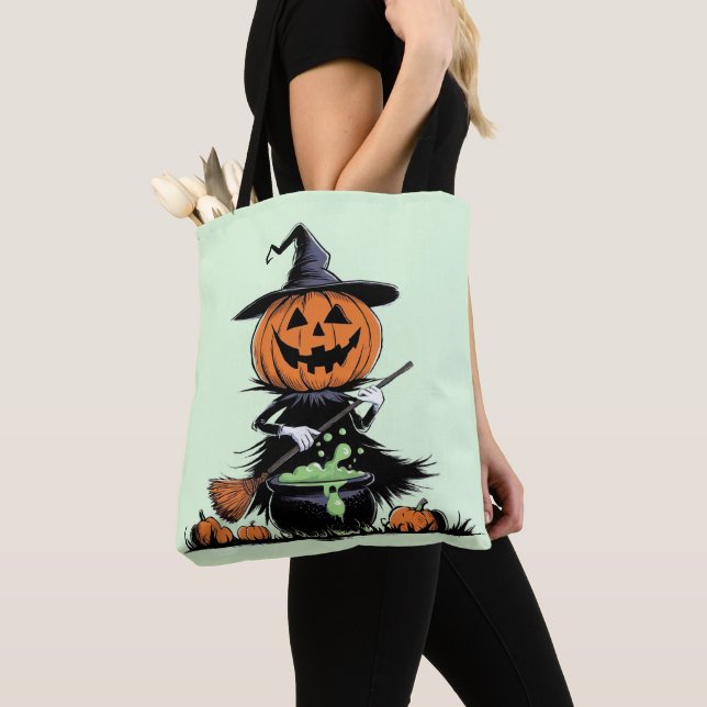 Tote Bag Sorcière citrouille (De près)