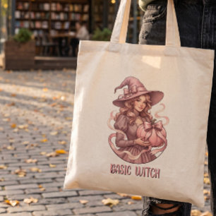 Tote Bag Sorcière de base Coquette Vintage Citrouille Rose