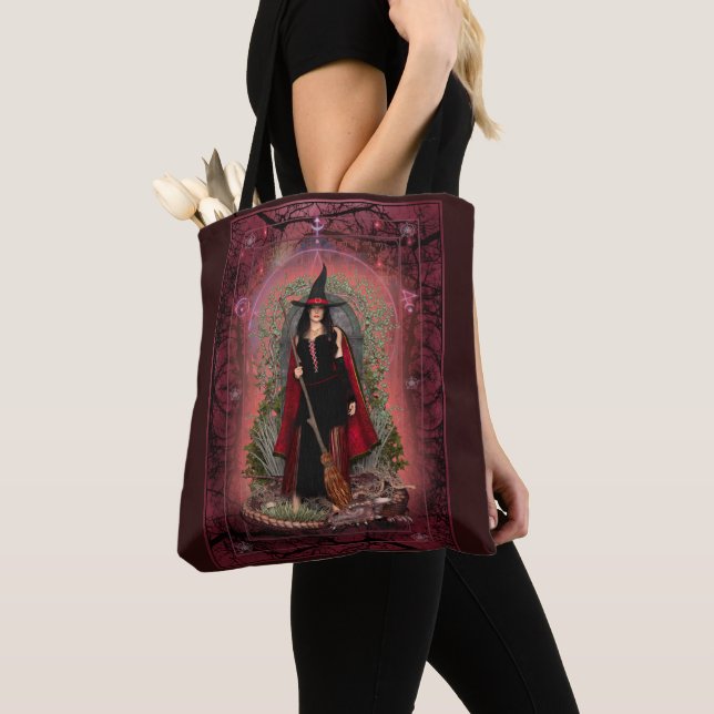 Tote Bag Sorcière de grenat et dragon rouge (De près)