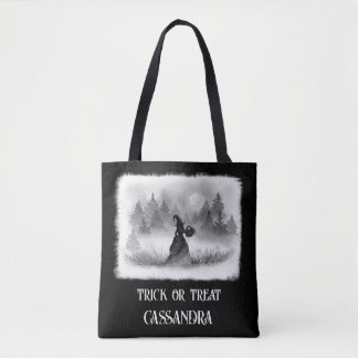 Tote Bag Sorcière demandant des friandises sous la pleine l