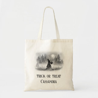 Tote Bag Sorcière demandant des friandises sous la pleine l