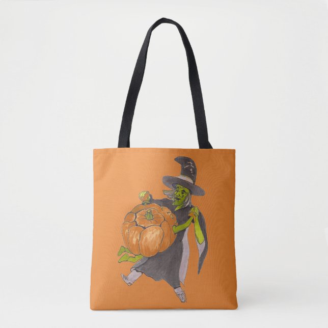 Tote Bag Sorcière d'Halloween et Danse Citrouille Drôle Drô (Devant)