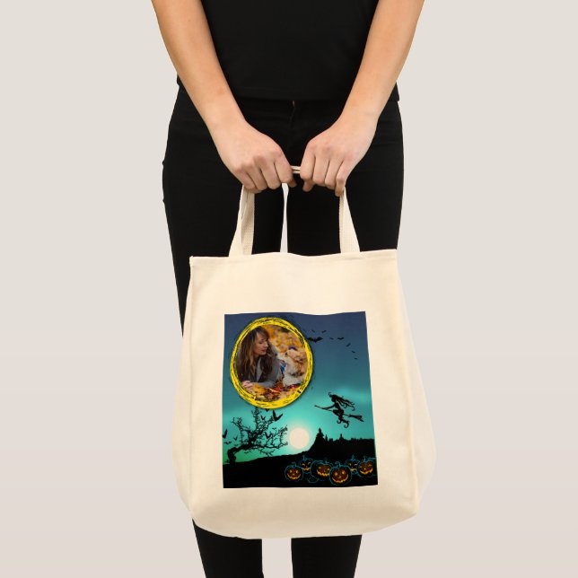 Tote Bag Sorcière d'Halloween, Jack o'Lanterns, Cadre photo (Devant (produit))
