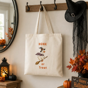 Tote Bag Sorcière d'Halloween Oie Klaxon ou Friandise