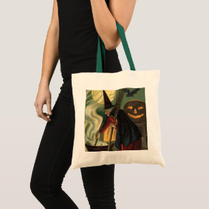 Tote Bag Sorcière d'Halloween vintage remuant un chaudron m