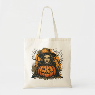 Tote Bag Sorcière et citrouille d'Halloween sur un