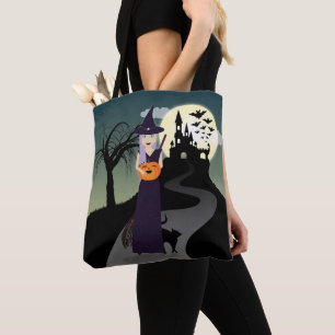 Tote Bag Sorcière mignonne de Halloween, citrouille heureu