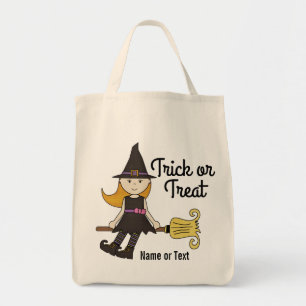 Tote Bag Sorcière mignonne de Halloween sur le bâton de