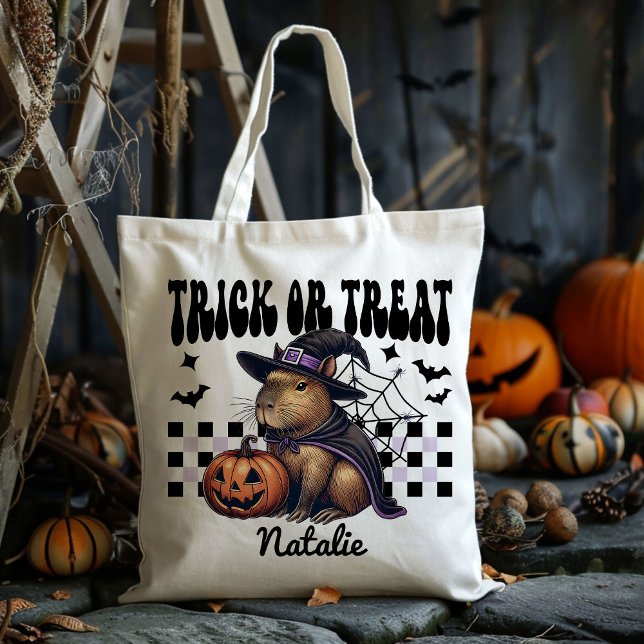 Tote Bag Sorcière Personnalisée Capybara Trick Ou Treat Can (Créateur téléchargé)