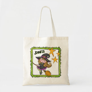 Tote Bag Sorcière personnalisée pour Halloween, fille sur u