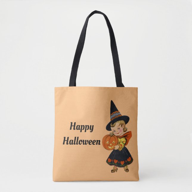 Tote Bag Sorcière rétro d'Halloween (Devant)