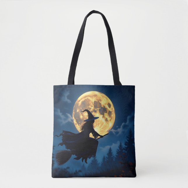 Tote Bag Sorcière sur chambre par Pleine lune Halloween (Devant)