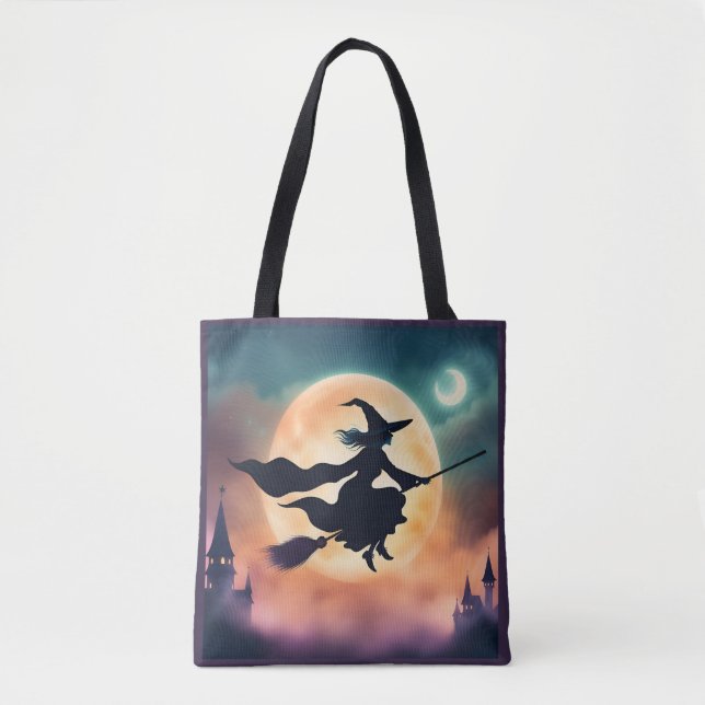 Tote Bag Sorcière sur un balai Halloween  (Devant)
