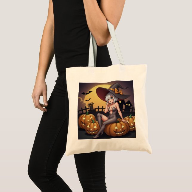 Tote Bag Sorcière Torride dans le Champ de Citrouilles d'Ha (Devant (produit))