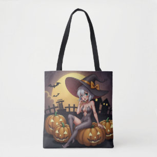 Tote Bag Sorcière Torride dans le Champ de Citrouilles d'Ha