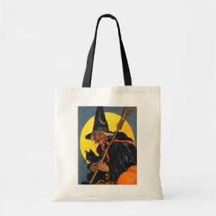 Tote Bag Sorcière vintage avec chat noir