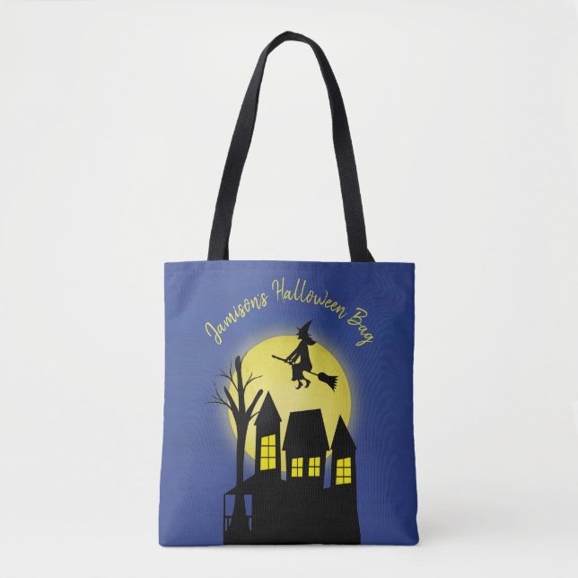 Tote Bag Sorcière volante Éffrayante de la lune d'Halloween (Devant)