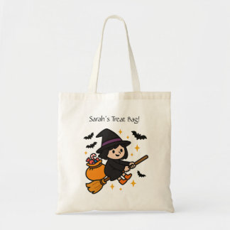 Tote Bag Sorcière volante sur Broom Trick o’ Treat bag
