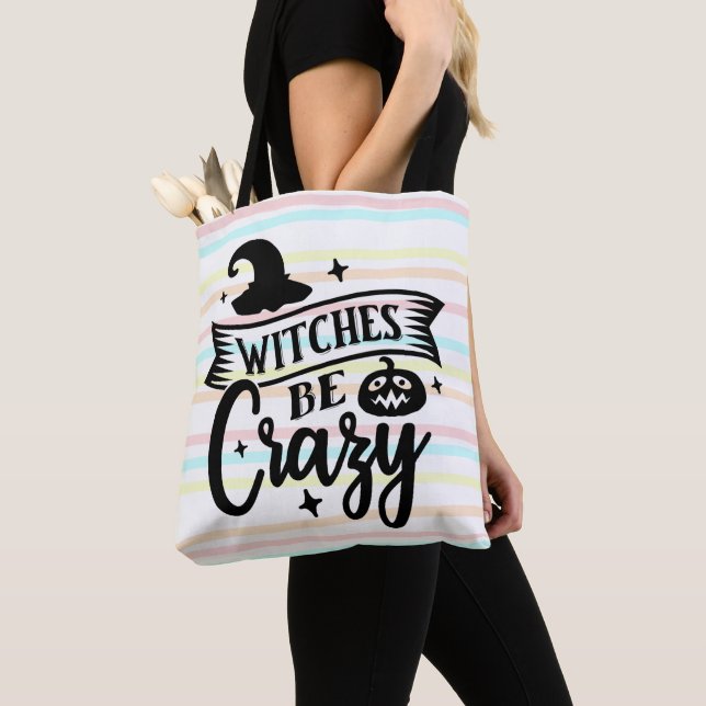 Tote Bag Sorcières Be Crazy Pastel Stripes Halloween (De près)