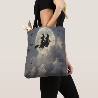 Tote Bag Sorcières volantes Halloween Chauves-souris et fan