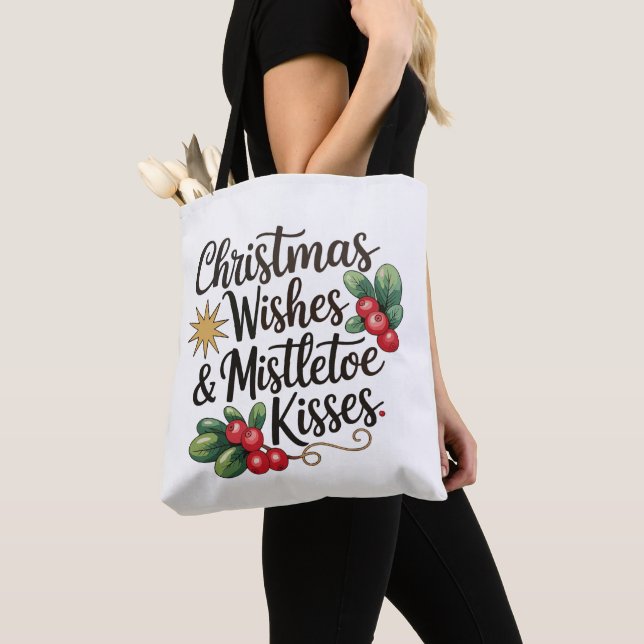 Tote Bag Souhaits De Noël Et Baisers De Mistletoe Fêtes De  (De près)