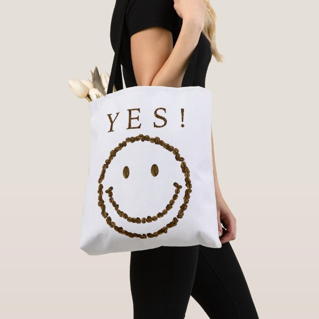 Tote Bag Souriez avec des haricots au café (De près)