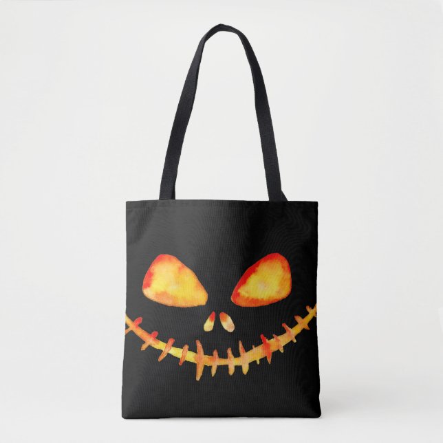Tote Bag Sourire de citrouille lumineuse (Devant)