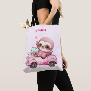Tote Bag Sourire rose Sloth conduisant une convertible
