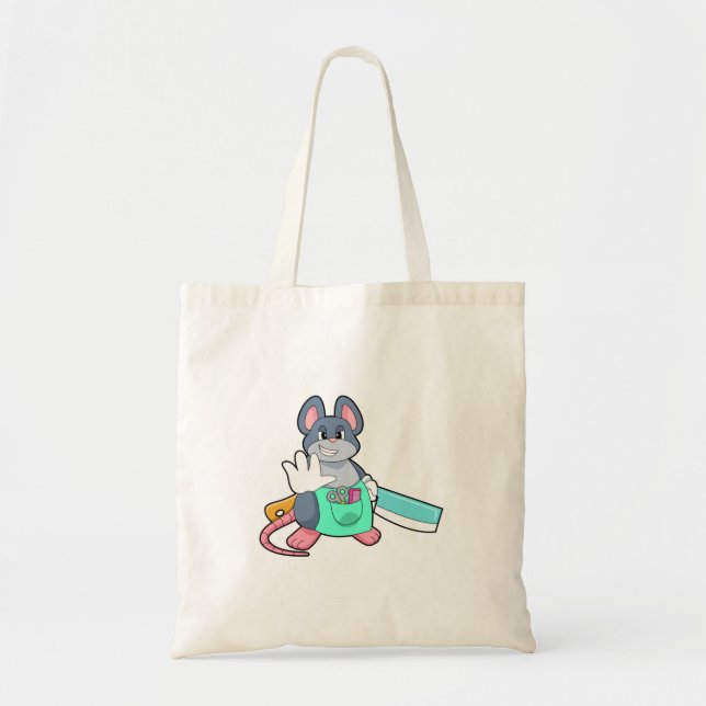 Tote Bag Souris comme coiffeur avec ciseaux et comble (Devant)