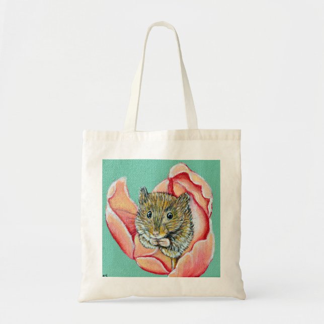 Tote Bag Souris dans un tableau de tulipe (Devant)