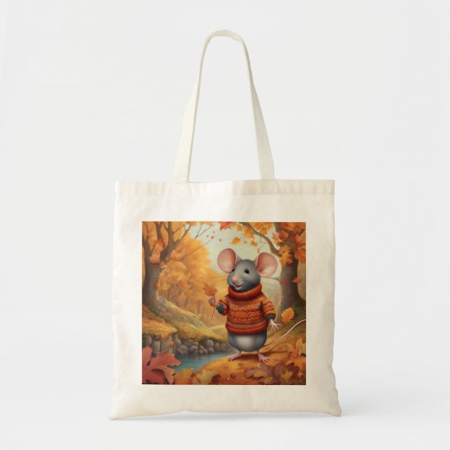Tote Bag Souris D'Automne Adorable Profitant De La Nature F (Devant)