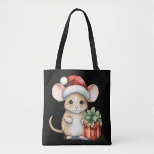 Tote Bag Souris de Noël à l'aquarelle