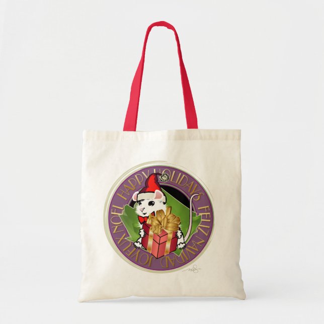 Tote Bag Souris de Noël blanc Salutation (Devant)