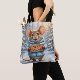 Tote Bag Souris de Noël dans la forêt hivernale
