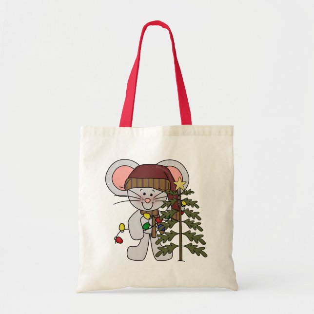 Tote Bag Souris de Noël décorant l'arbre (Devant)