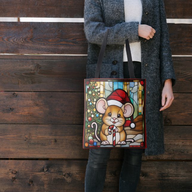 Tote Bag Souris de Noël Faux Vitrail (Créateur téléchargé)
