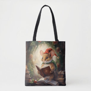 Tote Bag Souris de Noël lisant