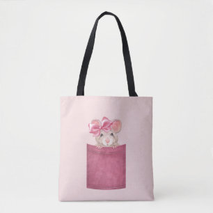 Tote Bag Souris en poche. Version rose
