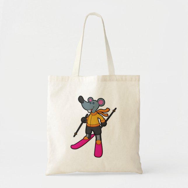 Tote Bag Souris en skieur avec ski (Devant)