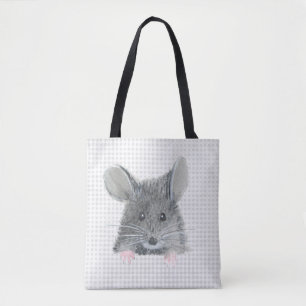 Tote Bag Souris gris sur En vichy