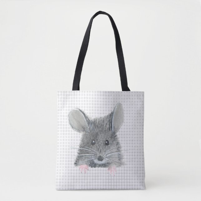 Tote Bag Souris gris sur En vichy (Devant)