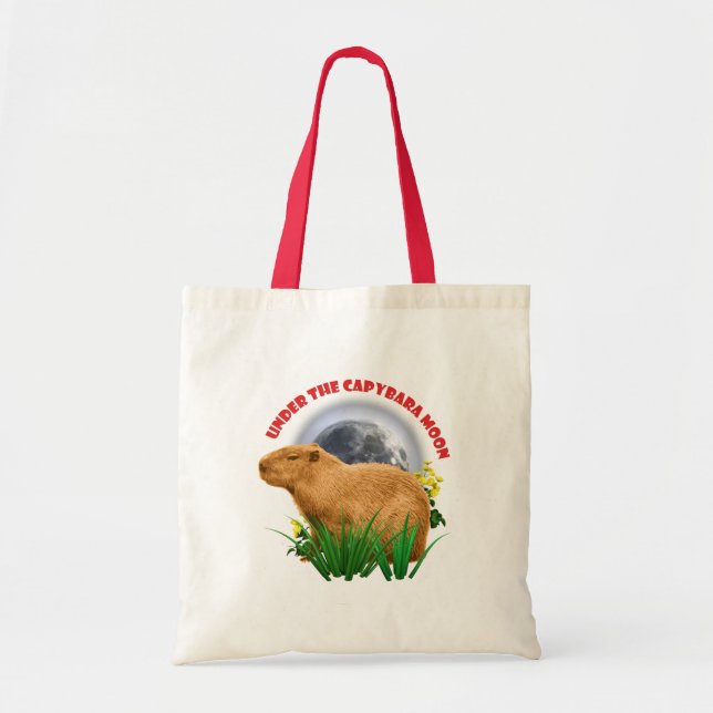 Tote Bag Sous la Lune du Capybara Animal Mignon (Devant)