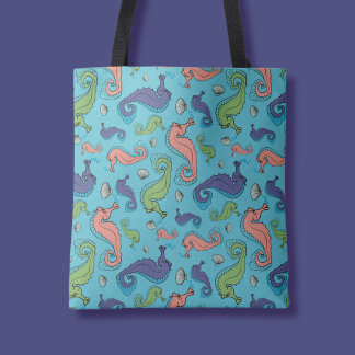 Tote Bag Sous la mer - Cheval de mer et Motif de coque