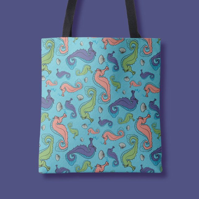 Tote Bag Sous la mer - Cheval de mer et Motif de coque (Créateur téléchargé)