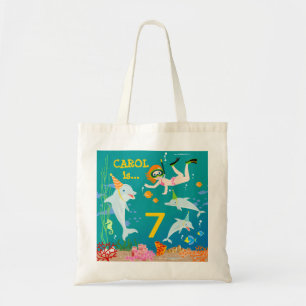 Tote Bag Sous la mer dauphins et fête d'anniversaire fille