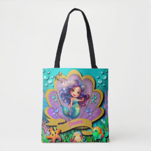 Tote Bag Sous la mer et sirène fête d'anniversaire fille