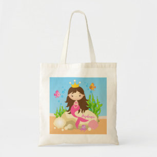 Tote Bag Sous la Mousse de mer Brunette Mermaid Nom personn
