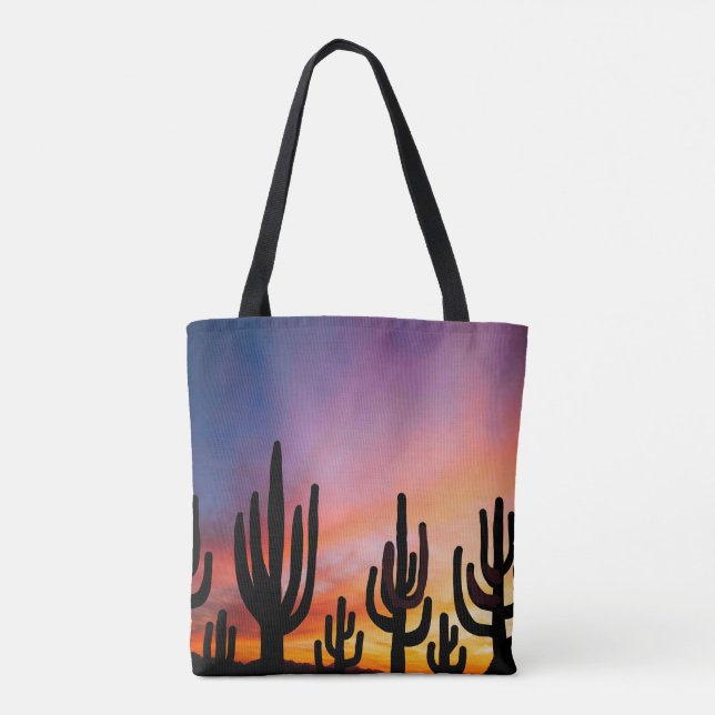 Tote Bag Southwestern Desert Landscape Cactus Sunrise Image (Dos)