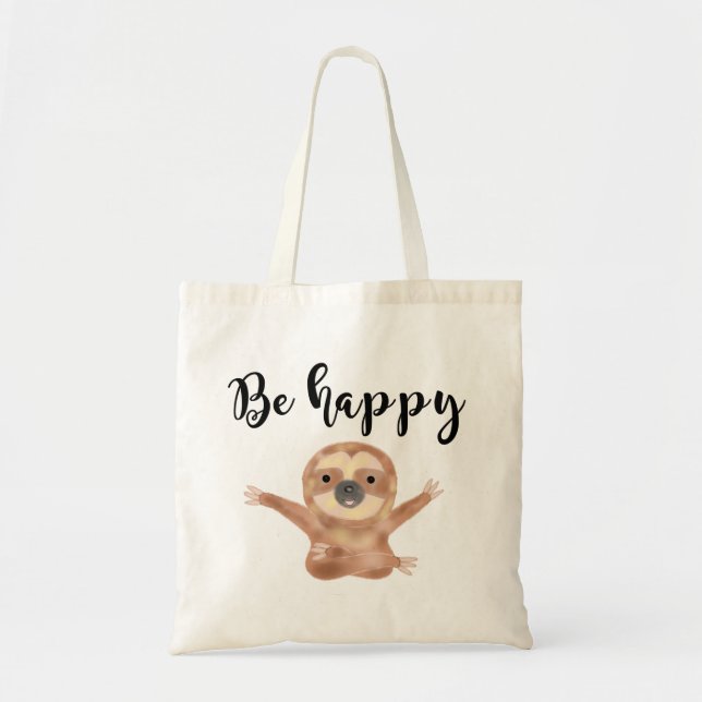Tote Bag Soyez art heureux d'animal d'aquarelle de paresse (Devant)