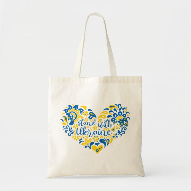 Tote Bag Soyez avec l'Ukraine lettrage et coeur (Devant)